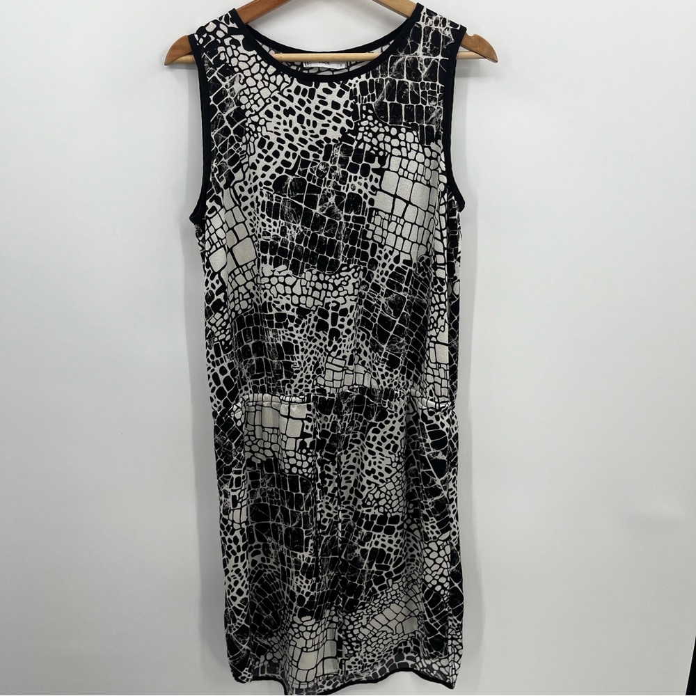 Vince Black and White Mosaic Print Sleeveless Midi Dress